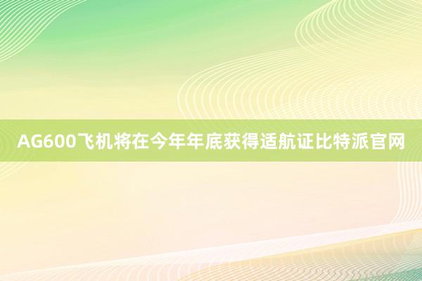 AG600飞机将在今年年底获得适航证比特派官网