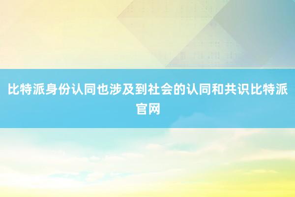 比特派身份认同也涉及到社会的认同和共识比特派官网