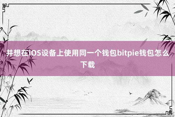 并想在iOS设备上使用同一个钱包bitpie钱包怎么下载